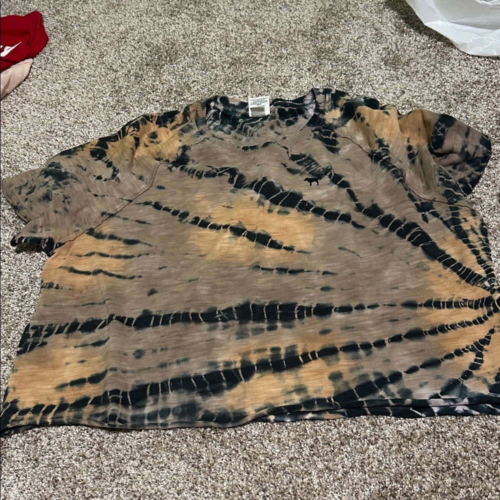 PINK Victoria's Secret Black and Brown Tie-Dye Tee